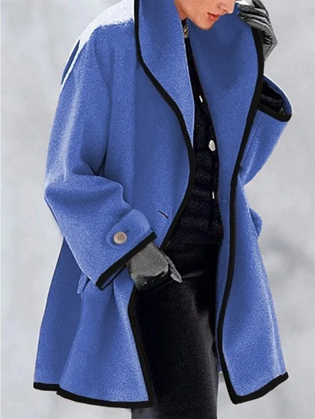 Women's Coat Office Dailywear Casual Winter Fall Long Coat Warm Basic Simple Classic & Timeless Jacket Long Sleeve Solid Color with Pockets Oversize Blue Purple Camel