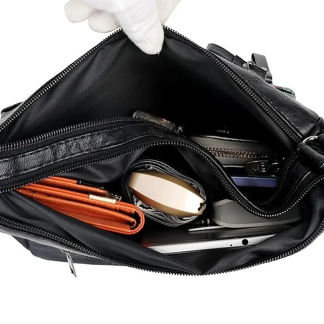 Women's Crossbody Bag Shoulder Bag PU Leather Outdoor Office Zipper Adjustable Large Capacity Lightweight Flower Black