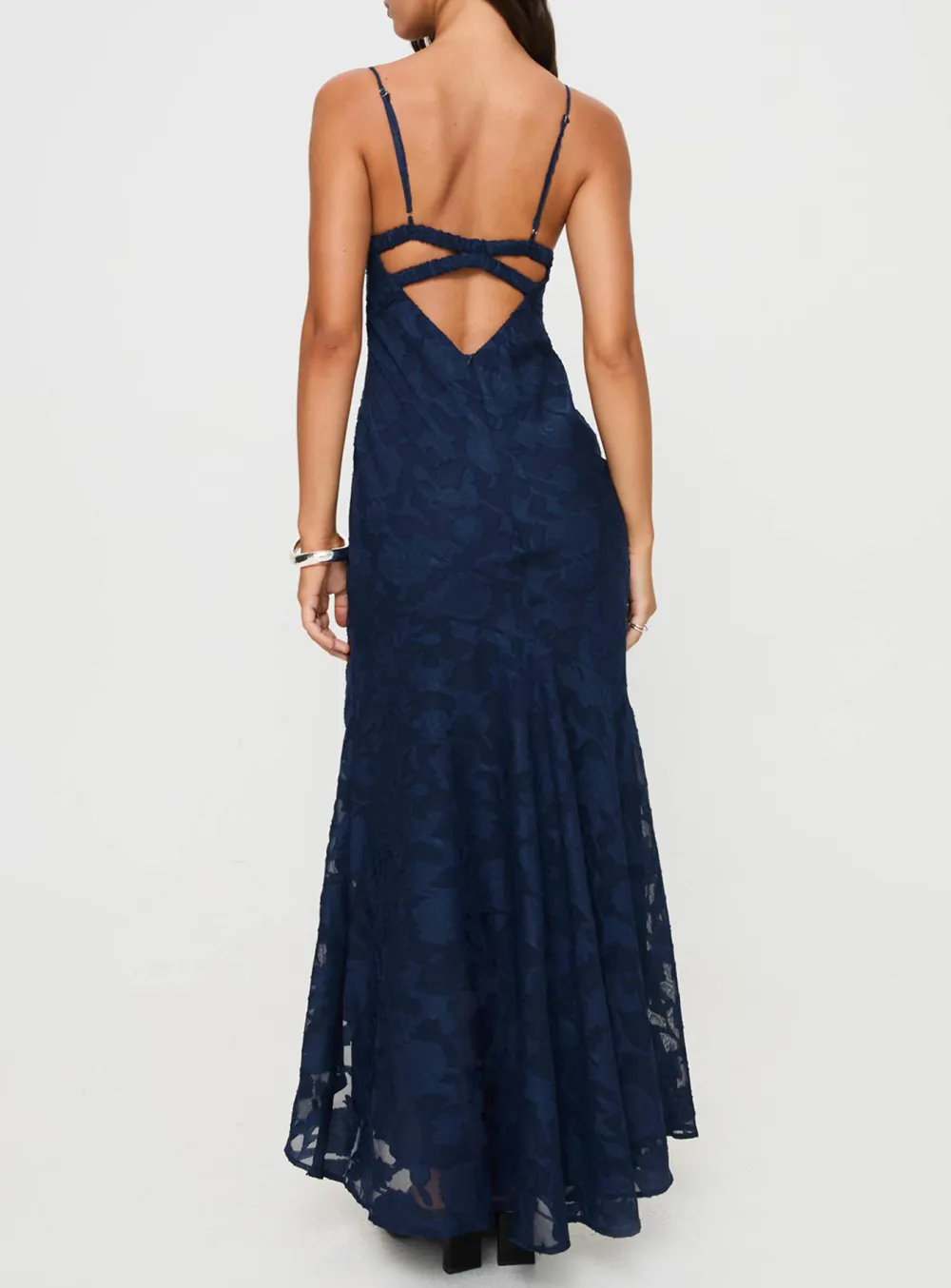 Lace Trimmed Spaghetti Strap Maxi Dress