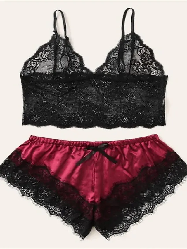 Women's Pajama Top and Pant Sets 2 Pcs Pure Color Fashion Hot Casual Home Daily Bed Satin Breathable Straps Sleeveless Strap Top Shorts Backless Summer Spring Black Pink