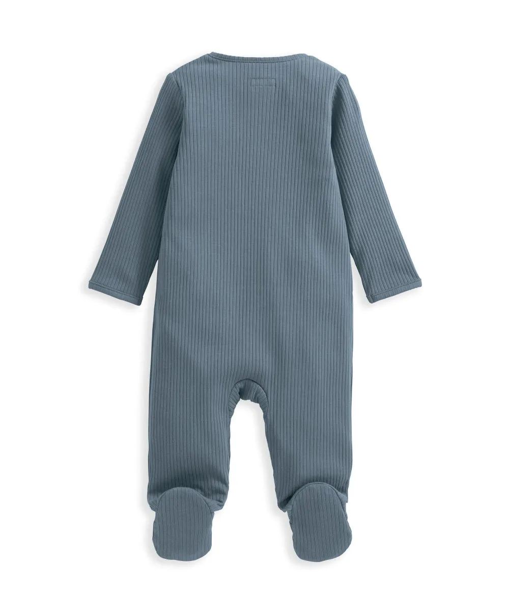 Organic Cotton Ribbed Sleepsuit - Petrol Blue