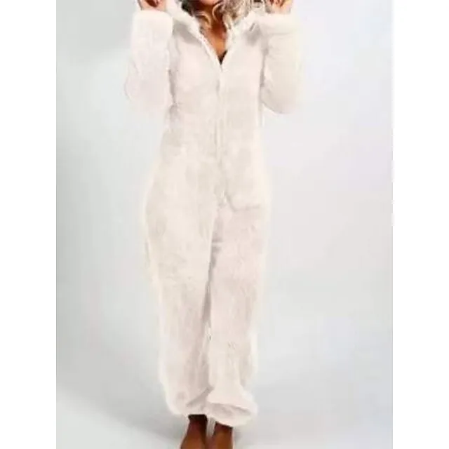 Women's Adult Onesies Onesie Pajamas Pure Color Plush Casual Comfort Home Daily Bed Polar Fleece Warm Hoodie Long Sleeve Fall Winter Light Pink claret