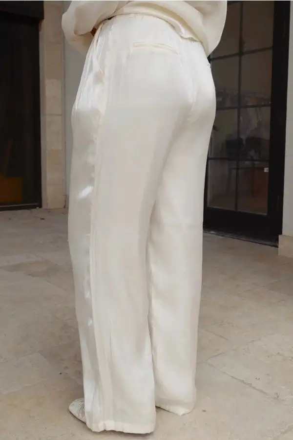White Pleated High-Waisted Trousers