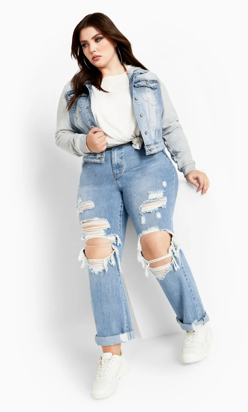 Evans Blue & Grey Cropped Denim Jacket