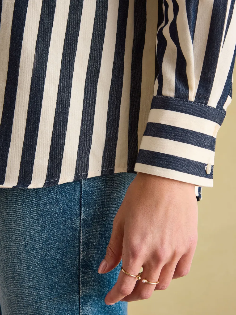 Casual Style Navy & Cream Stripe Shirt