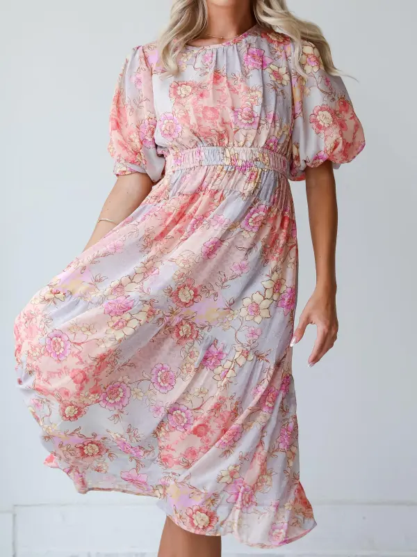 All About The Flowers Light Blue Midi Dress