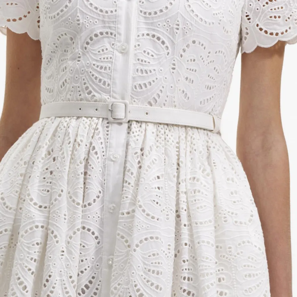 White Cotton Embroidery Midi Dress