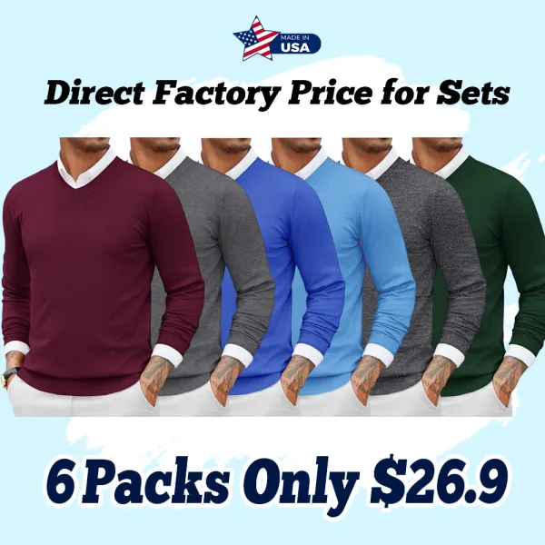 Men's Ribbed V-neck Casual Knit Sweater