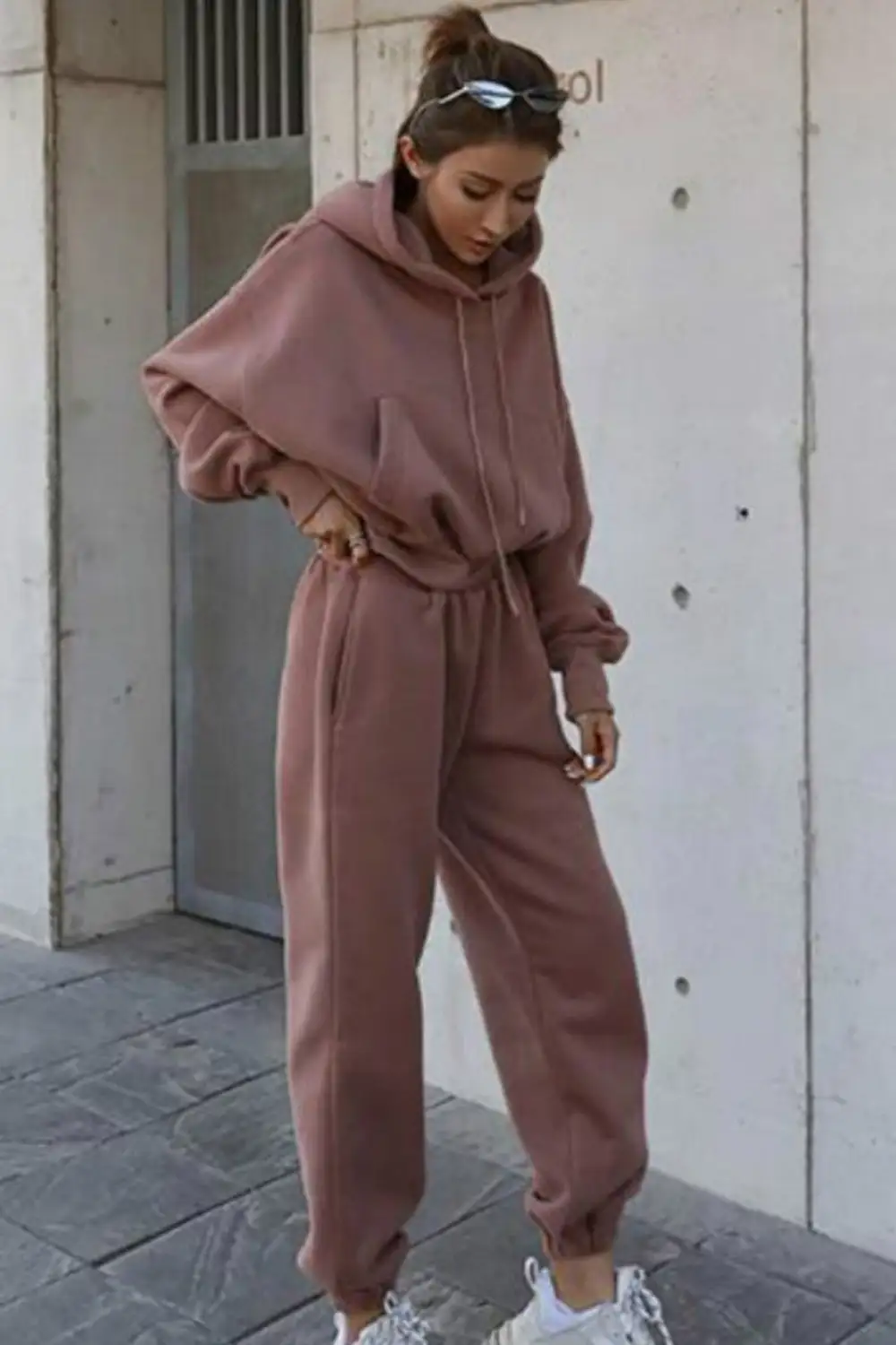 Drawstring Hoodie Crop Top & Jogger Pants
