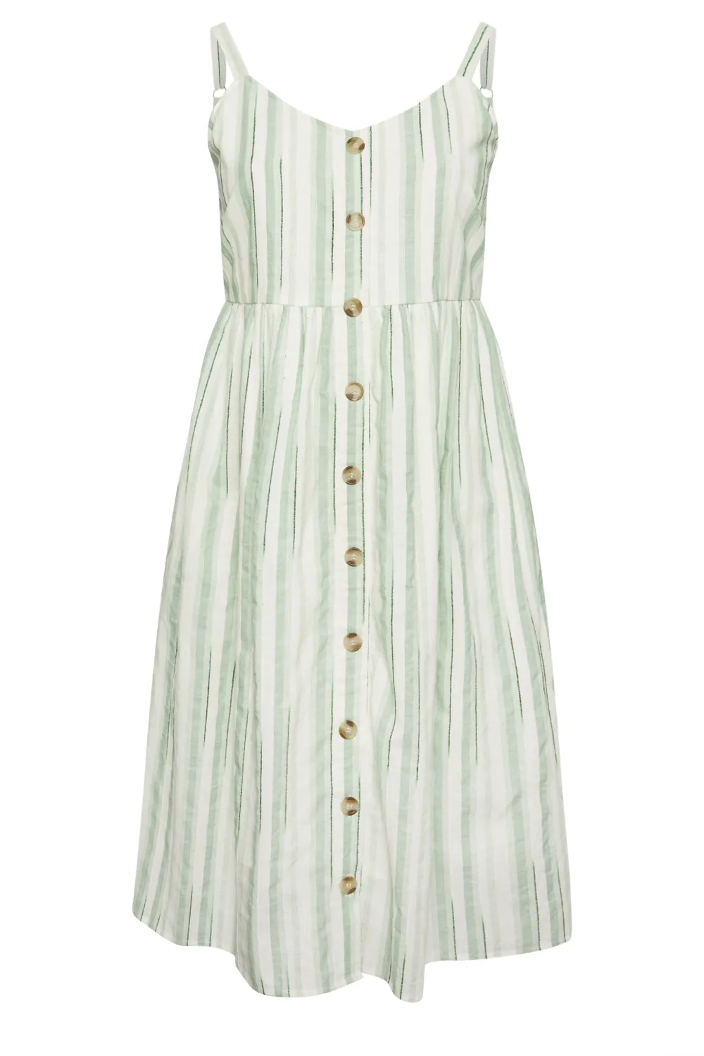 YOURS Curve White & Sage Green Stripe Sundress