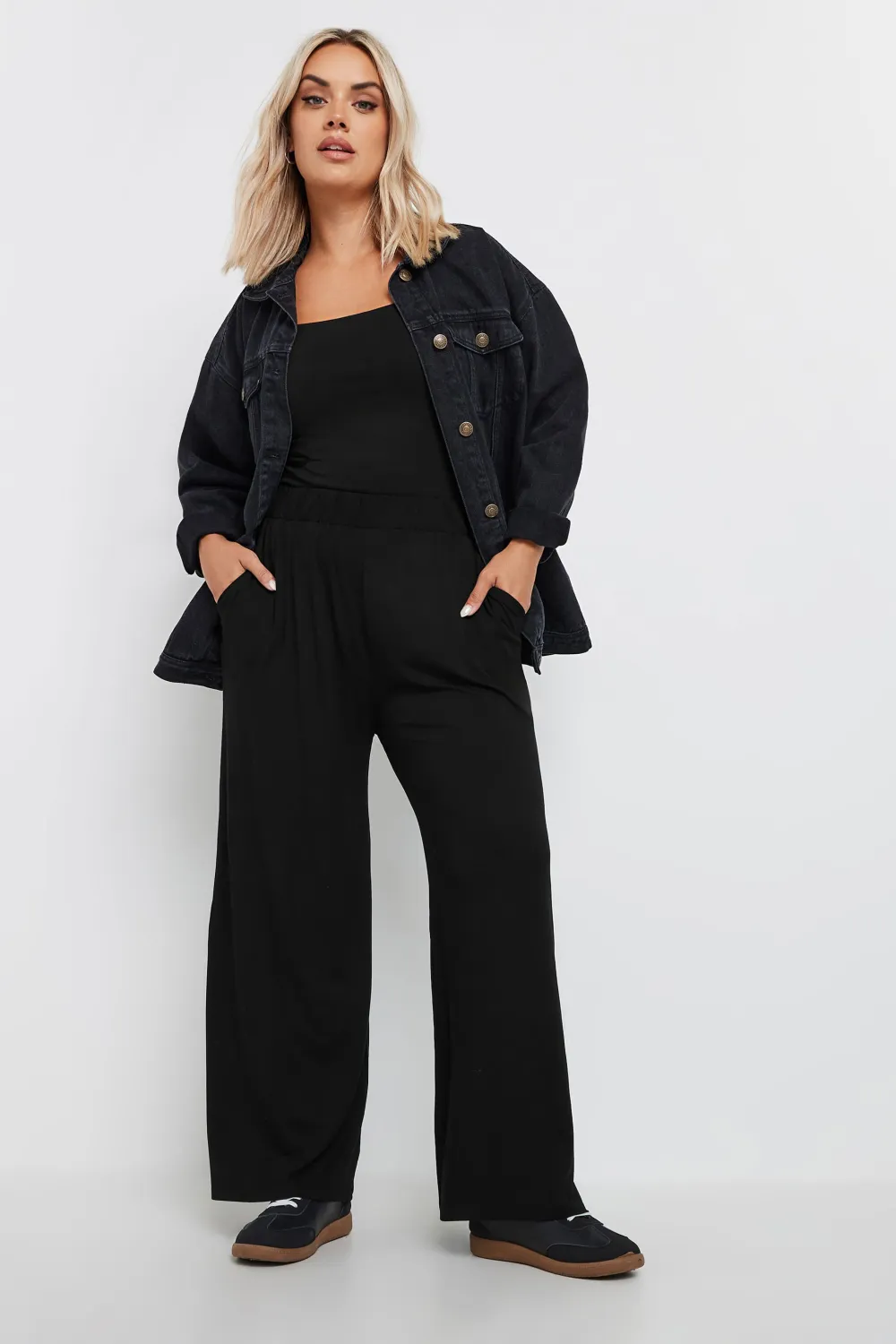 YOURS Curve Black Leopard Print Wide Leg Trousers