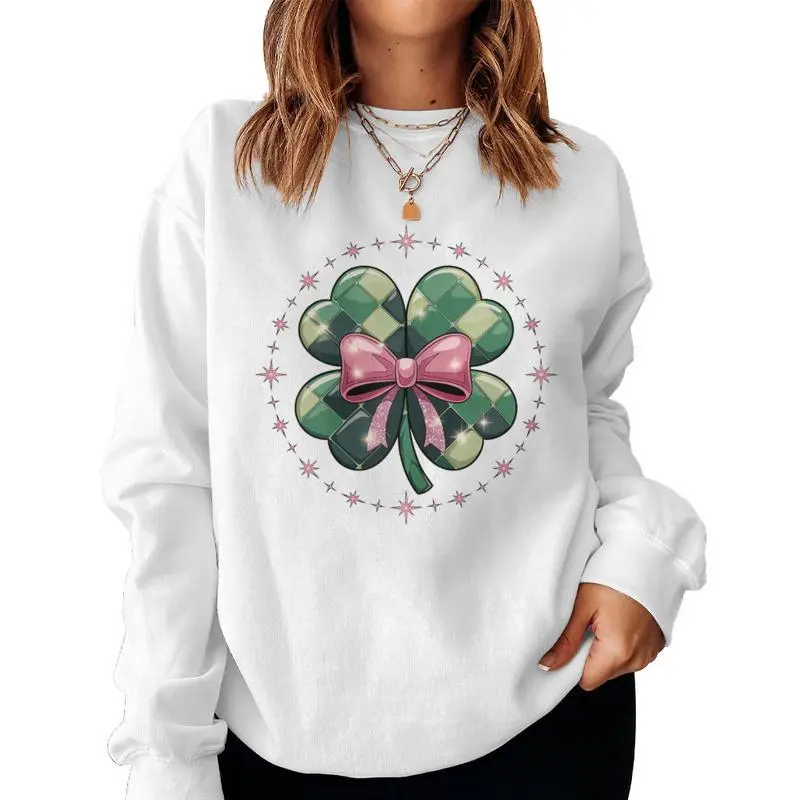 Lucky Clover Pink Bow Aesthetic St Patrick's Day Women Sweatshirt
