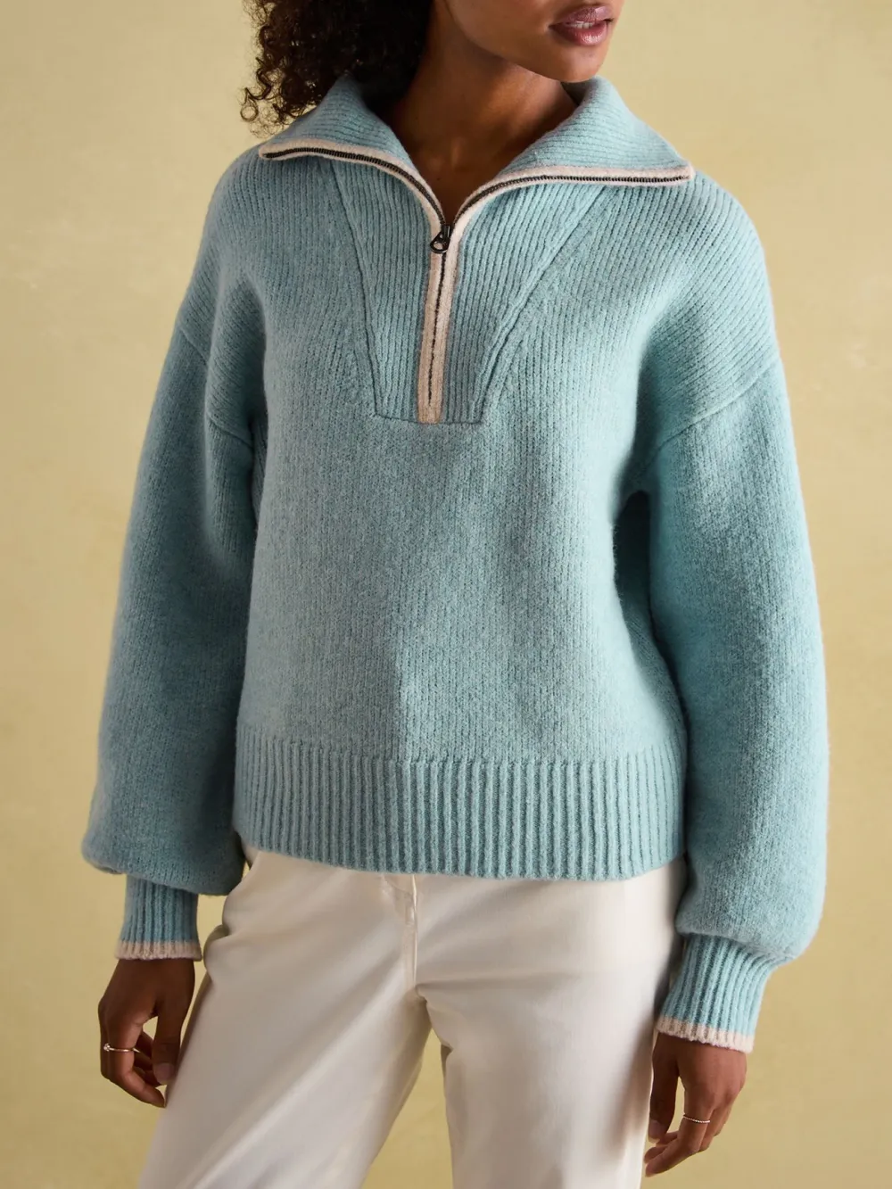 Pink Knitted Quarter Zip Jumper