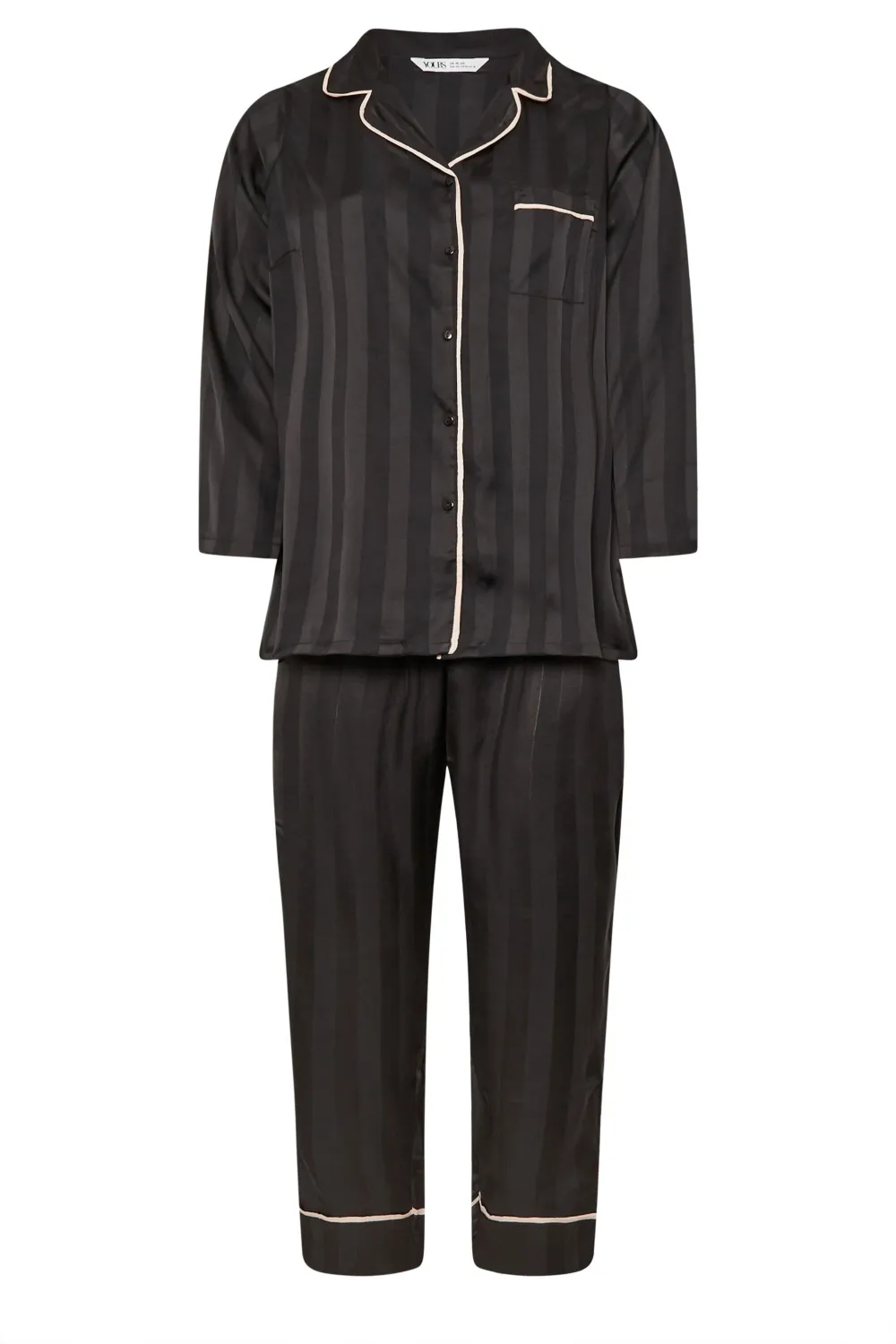 YOURS Curve Black Stripe Satin Pyjama Set