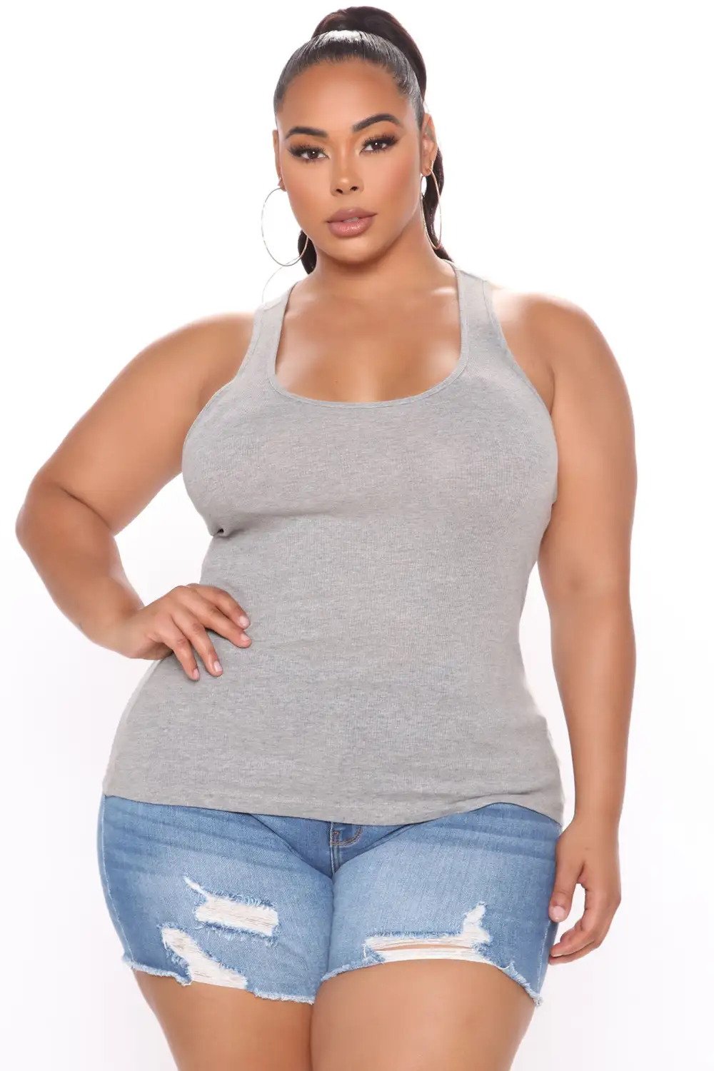 Essential Racer Back Tank Top - Heather Grey