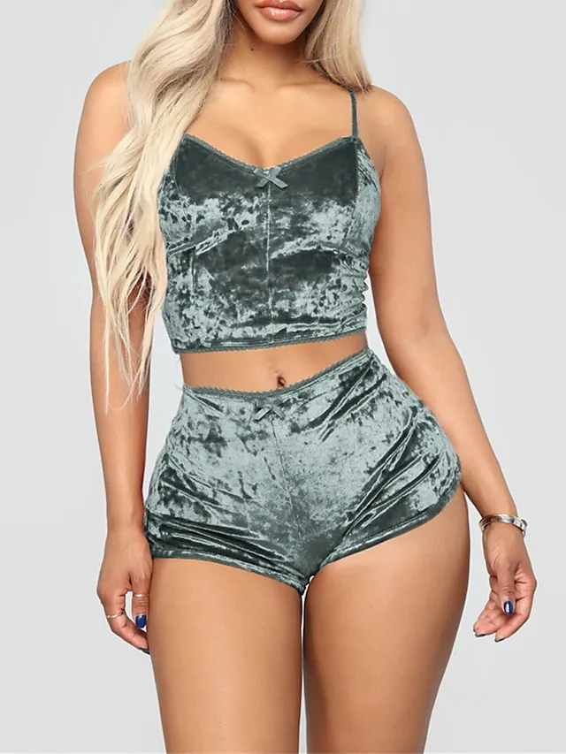 Women's Loungewear Sets Pure Color Fashion Casual Comfort Xmas Home Christmas Street Spandex Breathable Straps Sleeveless Strap Top Shorts Summer Spring Lake blue Wine Red