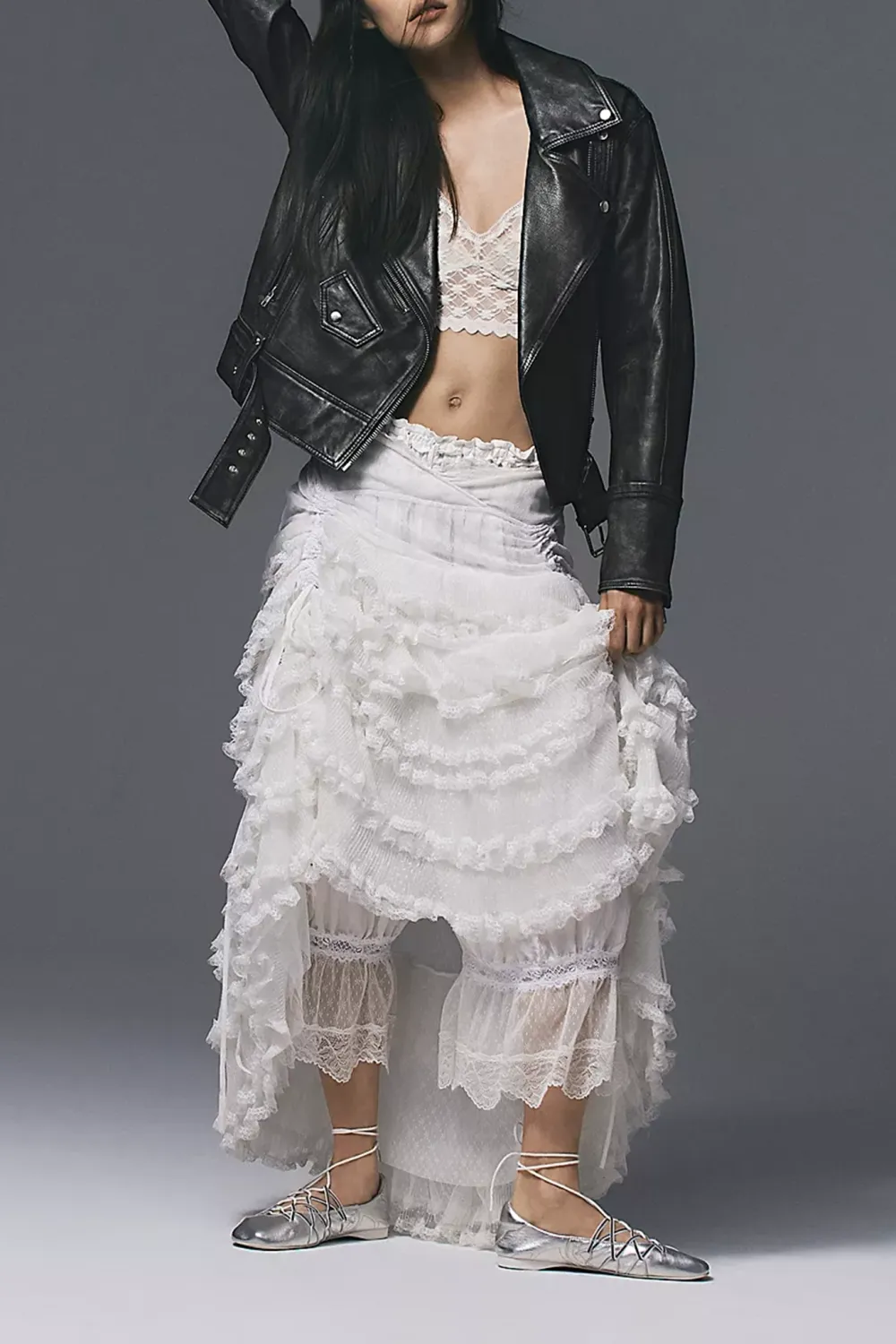Sheer Ruffled Maxi Skirt
