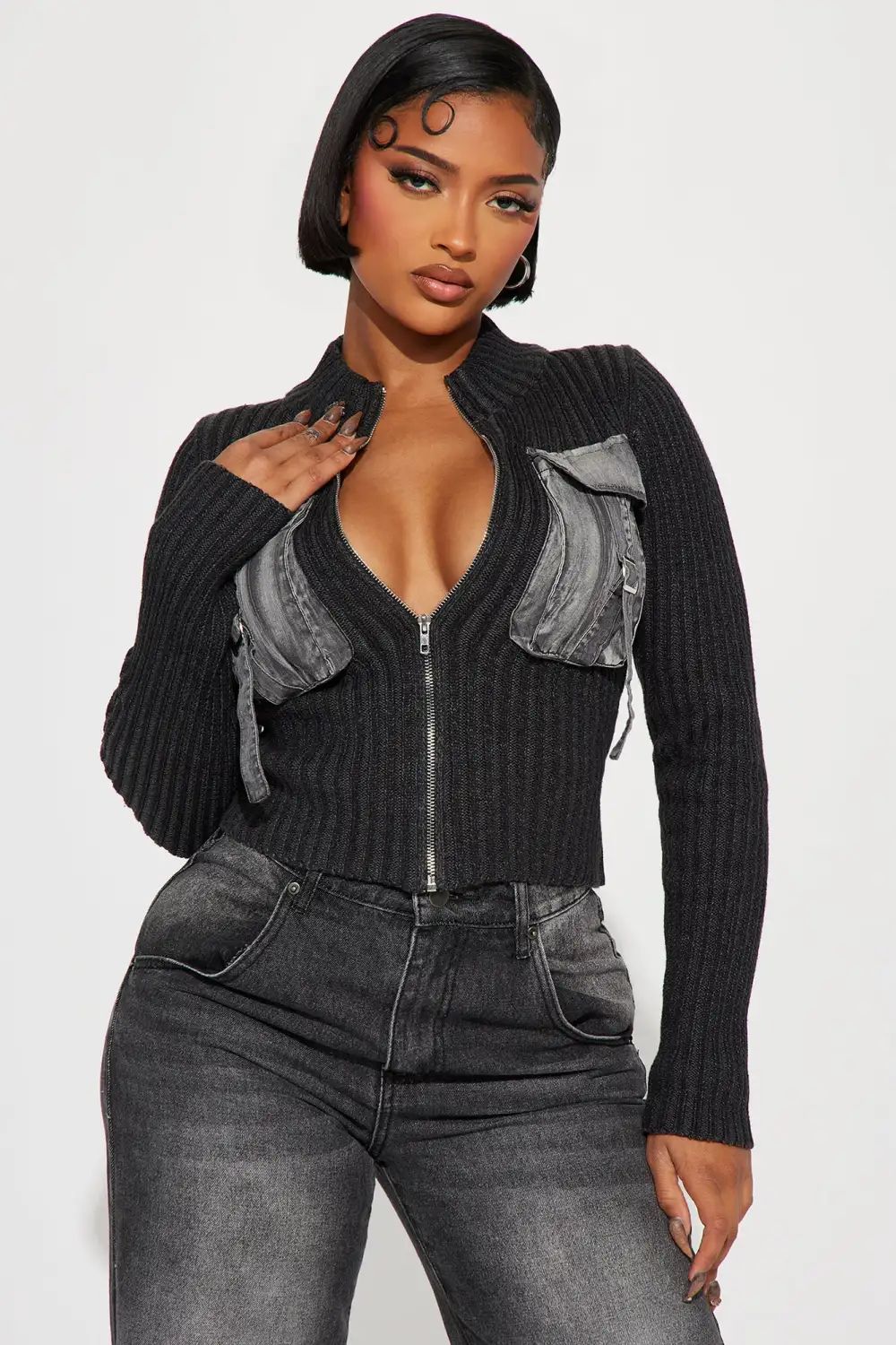 Streets Talking Washed Cardigan - Charcoal