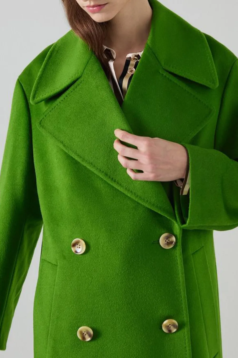 Green Double Breasted Long Wool Coat