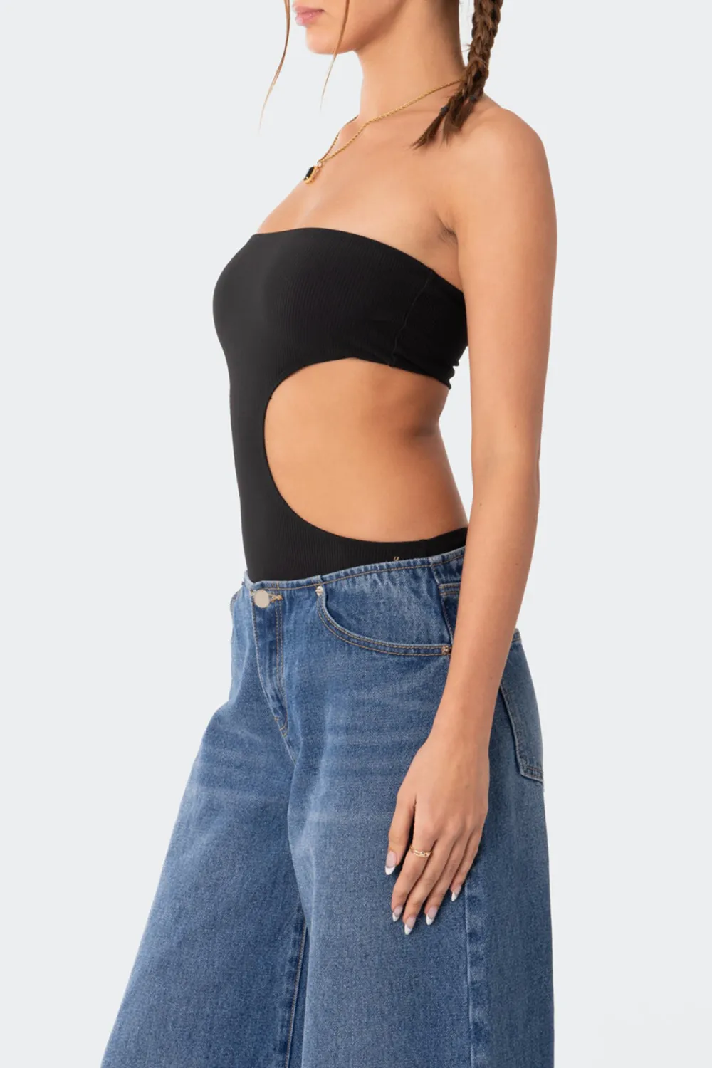 Tube Top Ribbed Cut Out Bodysuit