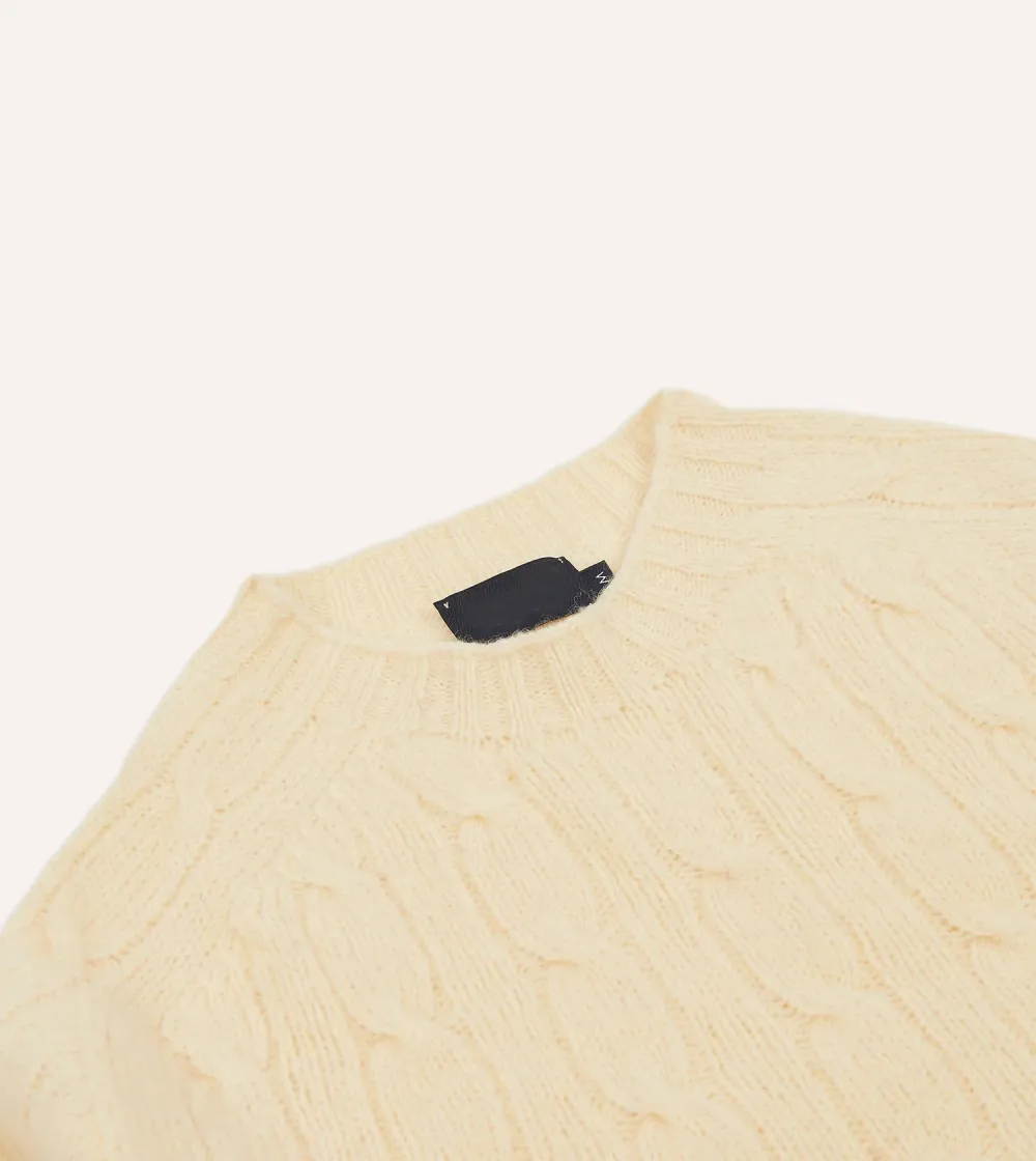 Ecru Brushed Shetland Cable Knit Crew Neck Jumper Elegant