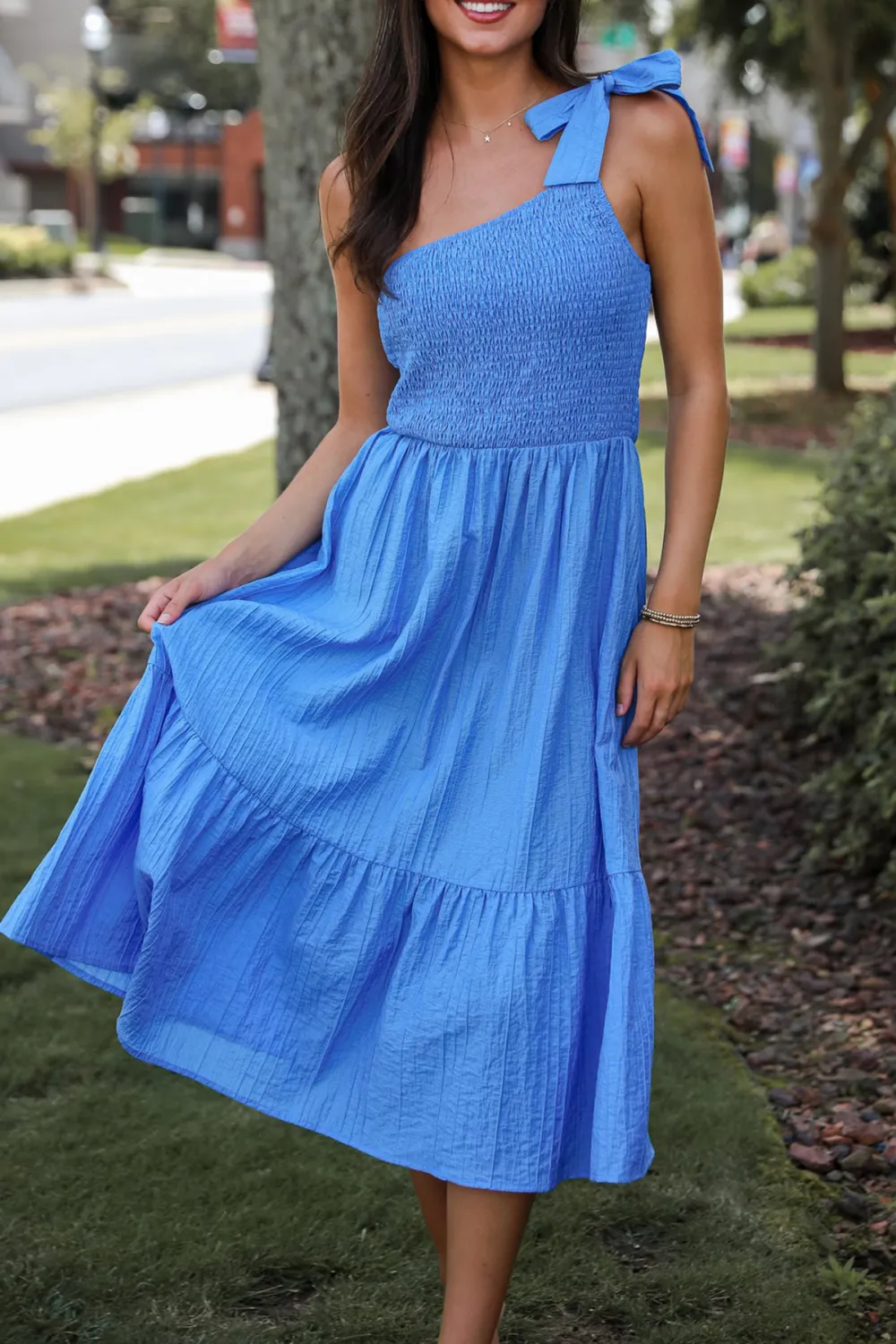 Dedicated To Glamour Blue One-Shoulder Midi Dress