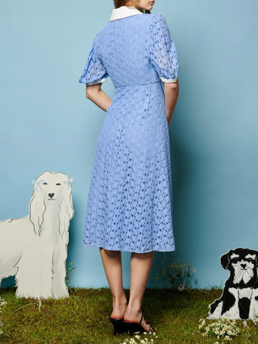 Crew Neck Regular Lace Midi Dress