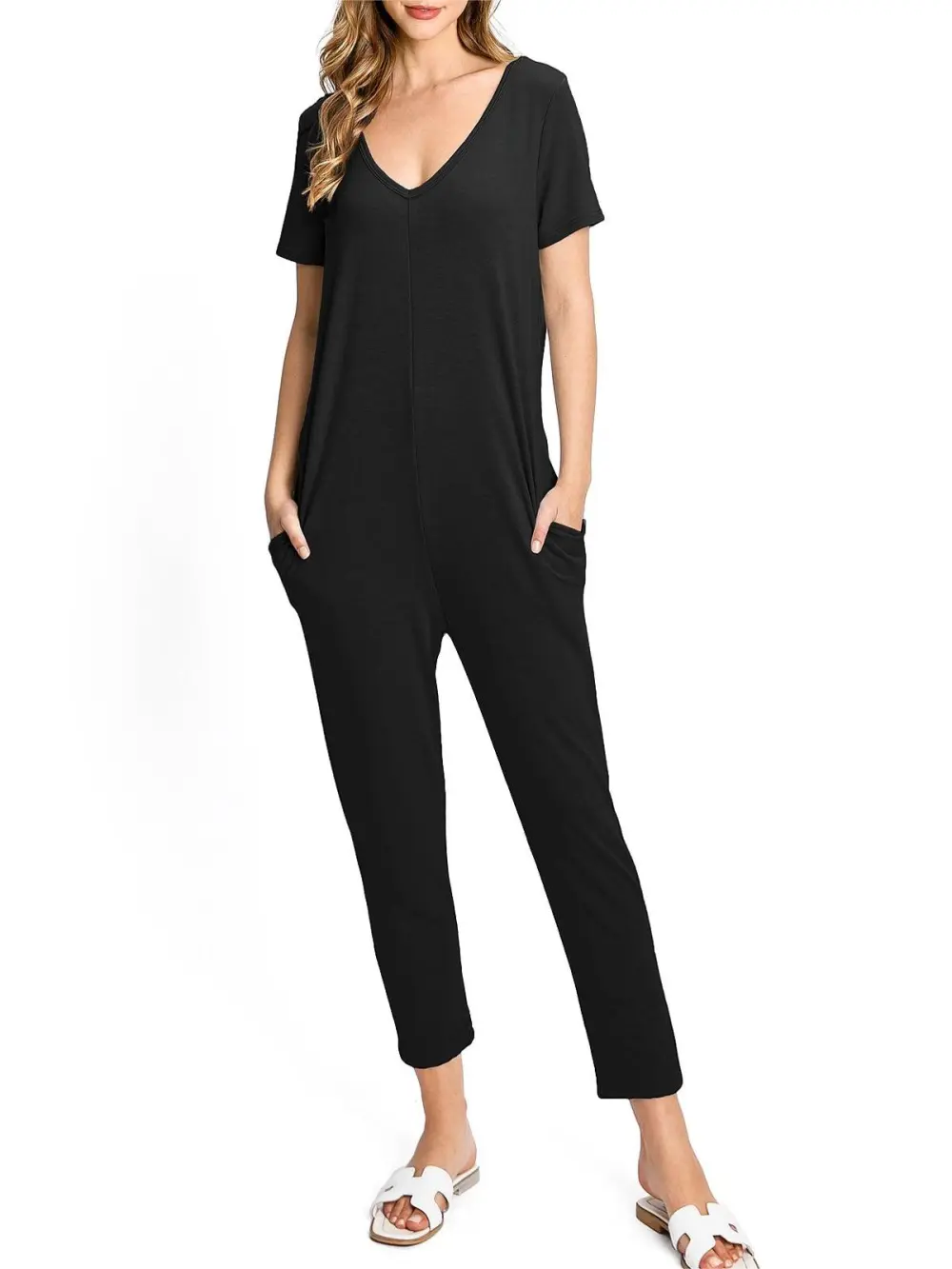 V-Neck Short Sleeve Jumpsuit