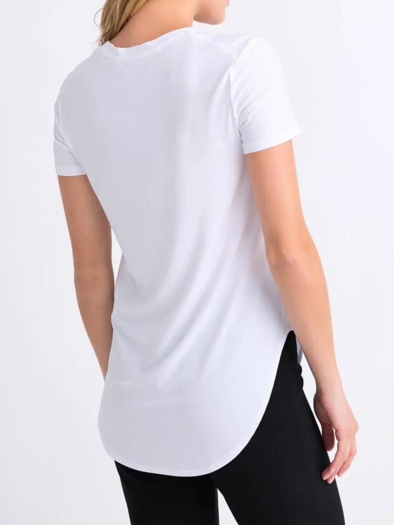 Navy Blue Curved - Hem Short - Sleeve Top