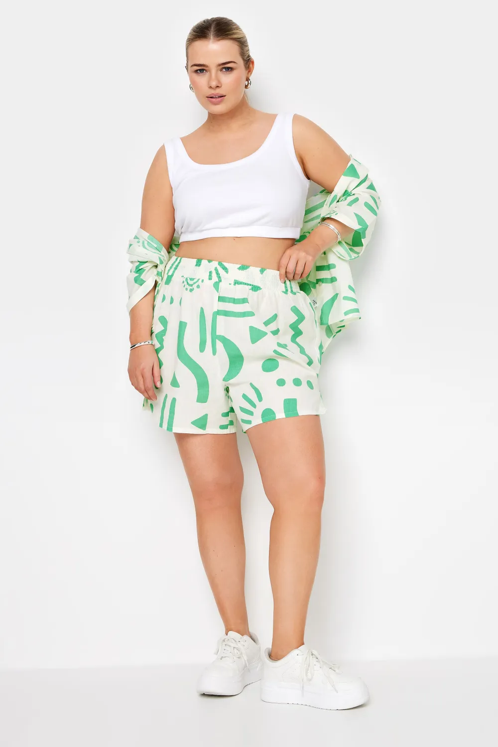 YOURS Curve White Abstract Print Shorts