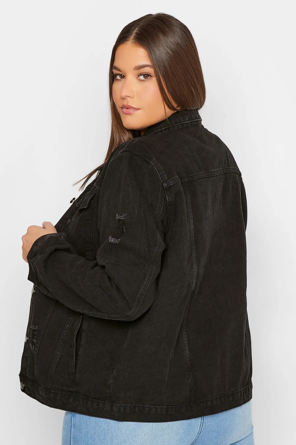 LTS Tall Black Distressed Denim Jacket