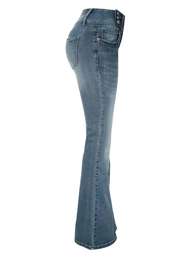 Women‘s Flare Low Rise Jeans Bootcut Full Length Denim Wide Leg Micro-elastic High Waist Fashion Casual Daily Light Blue Black S M