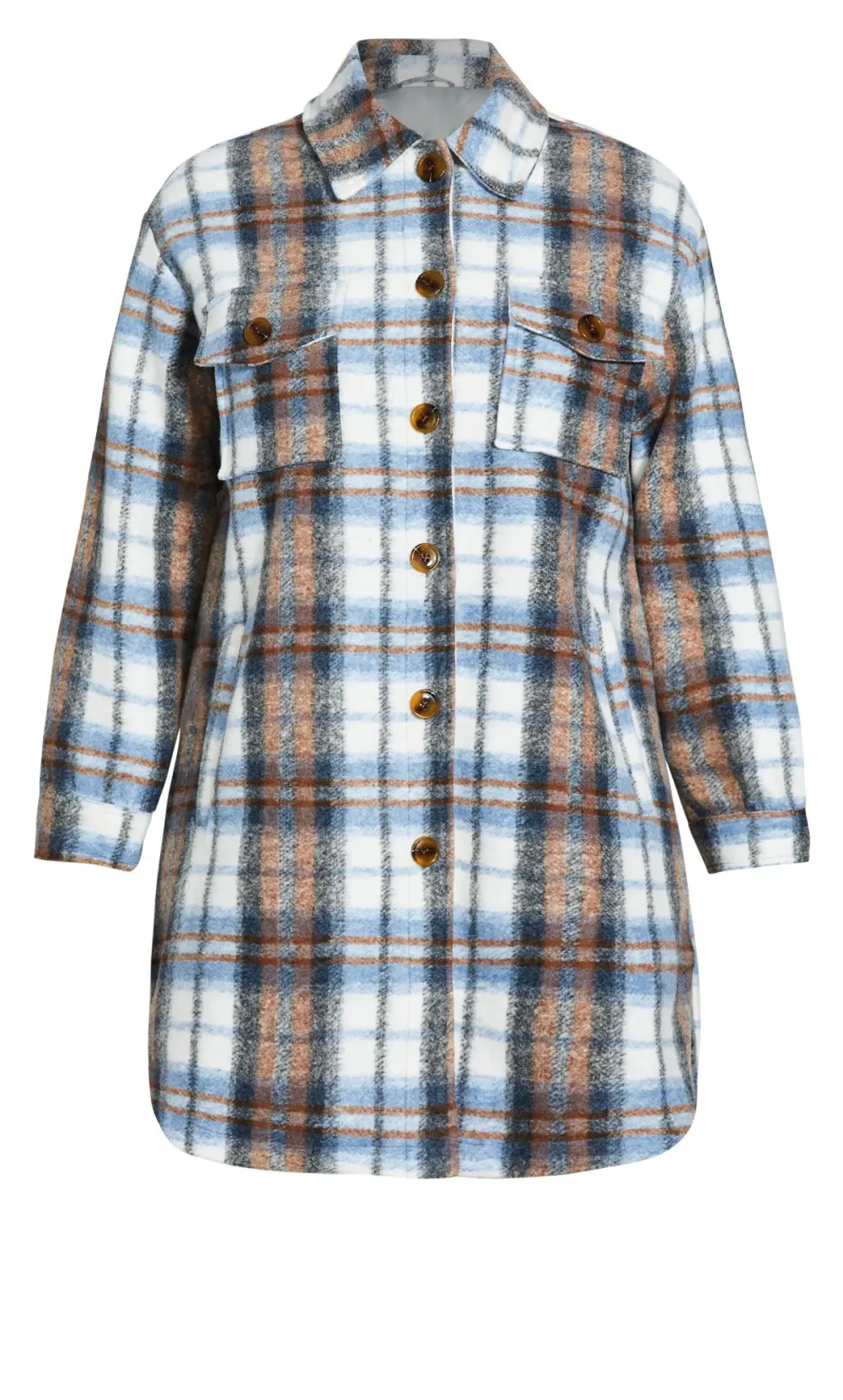 Evans Blue & Brown Check Midi Shacket