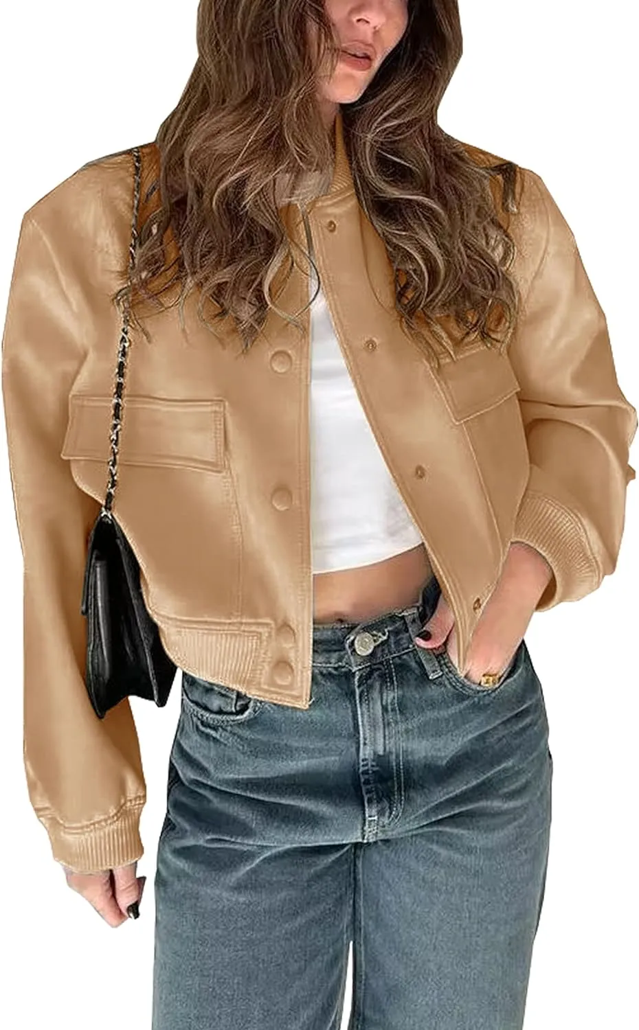 Womens Cropped Bomber Jacket Button Down Varsity Jackets Shackets With Pockets