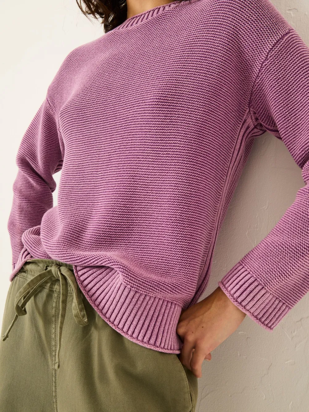 Purple Crew Neck Knitted 100% Cotton Jumper