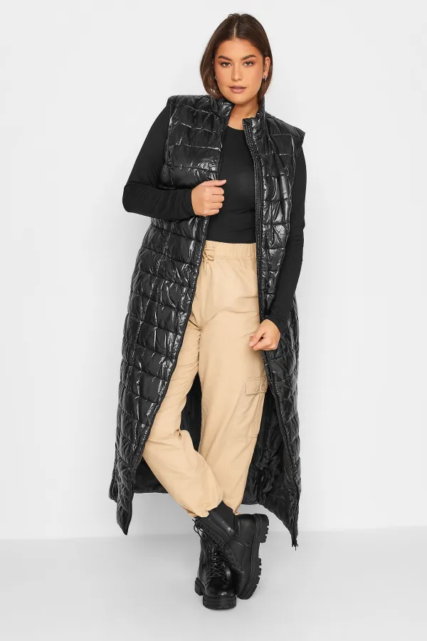 LTS Tall Black High Shine Maxi Puffer Gilet
