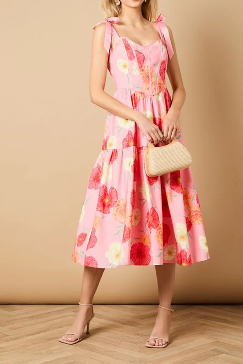 Casual Style Corset Detail Bow Tie Strap Dress