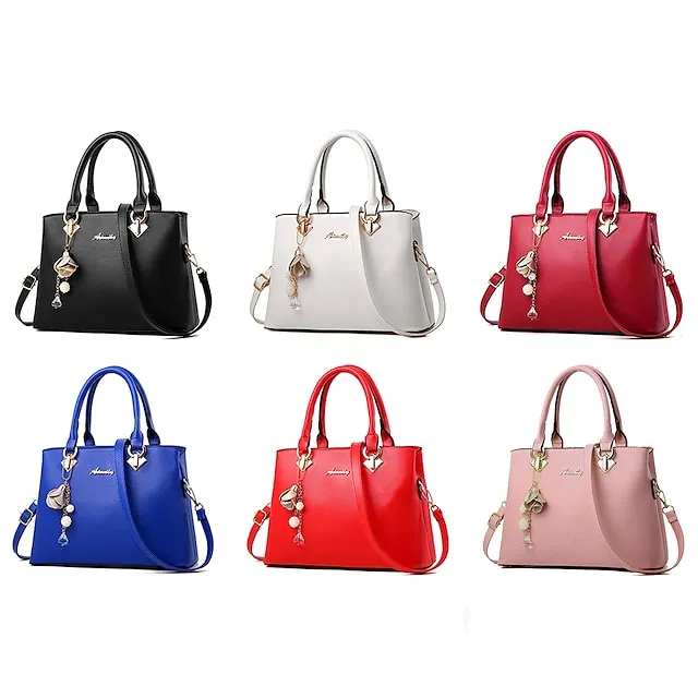 Women's Handbag Crossbody Bag Shoulder Bag PU Leather Office Daily Pendant Chain Solid Color Wine Black White