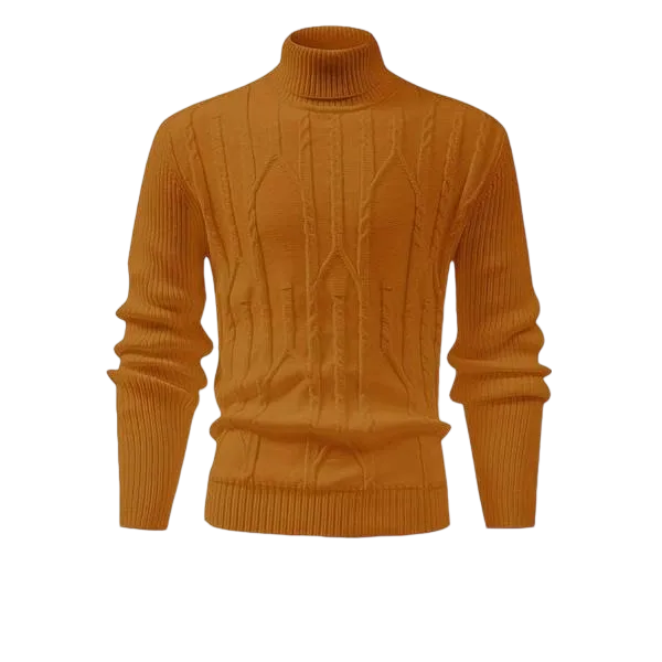 Men's turtleneck warm sweater, retro cable knit style