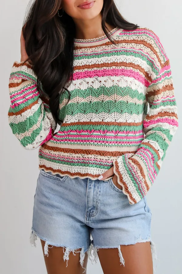Adorable Disposition Multi Crochet Knit Top