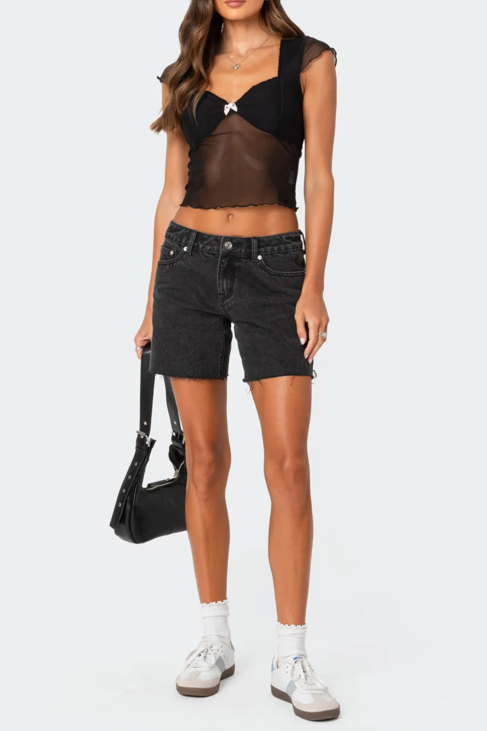 Low Rise Raw Edge Denim Shorts
