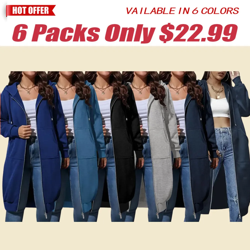 🧥 Women's Longline Zip-Up Fleece Hoodie