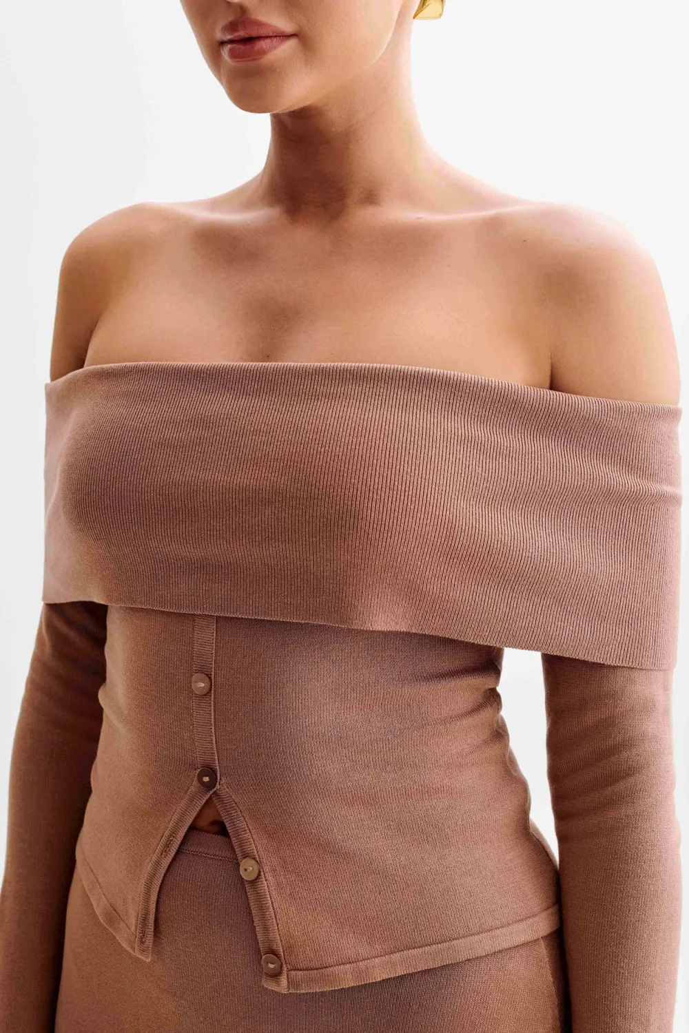 Buttoned Off Shoulder Knit Top