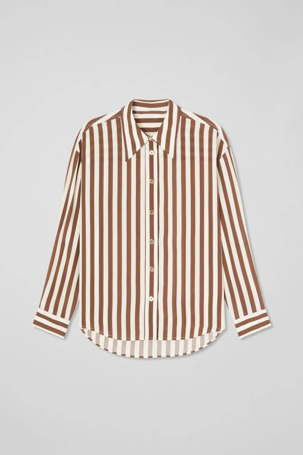 Brown Striped Long Sleeve Button Down Shirt
