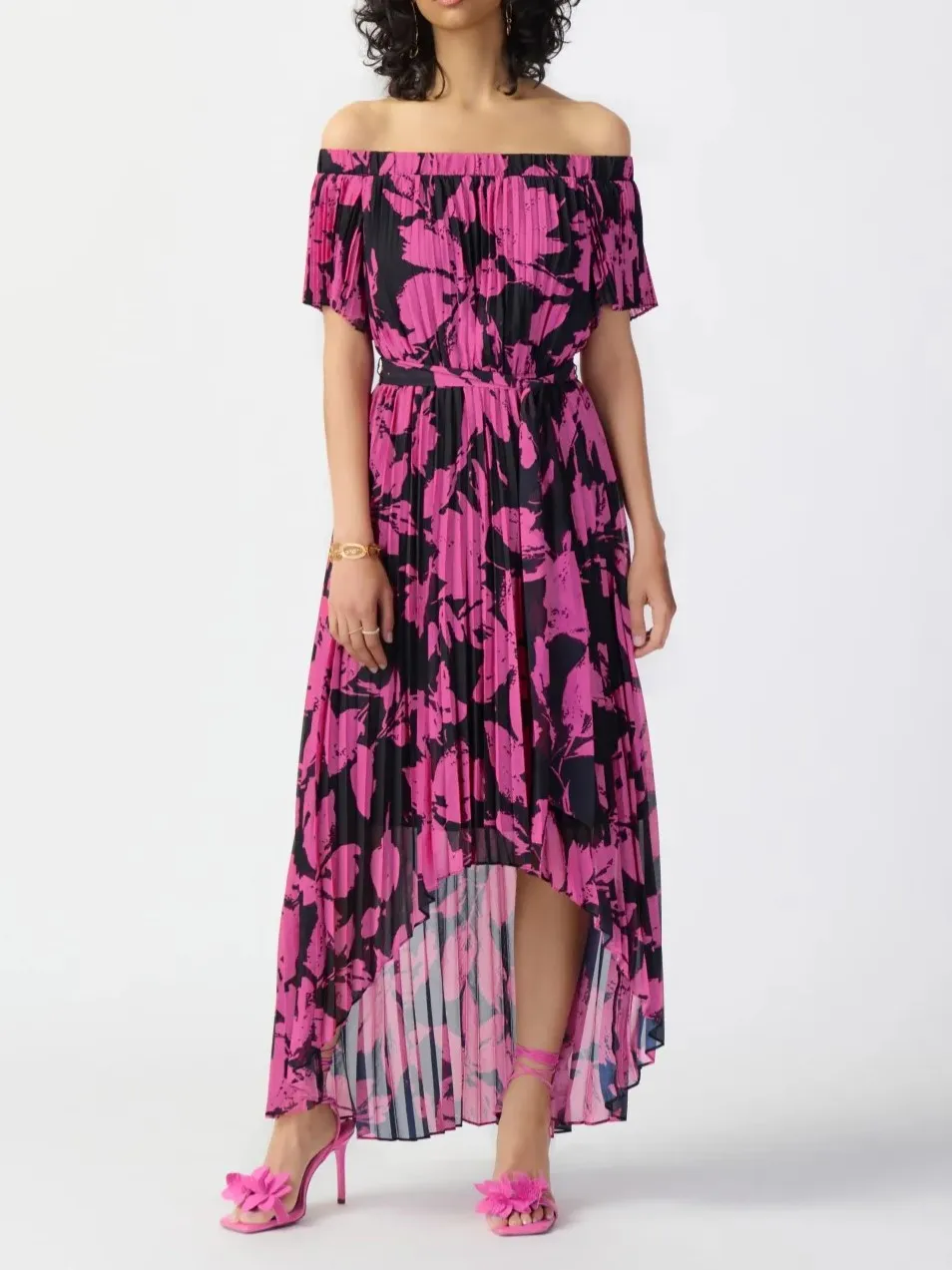 Off - Shoulder Floral High - Low Dress