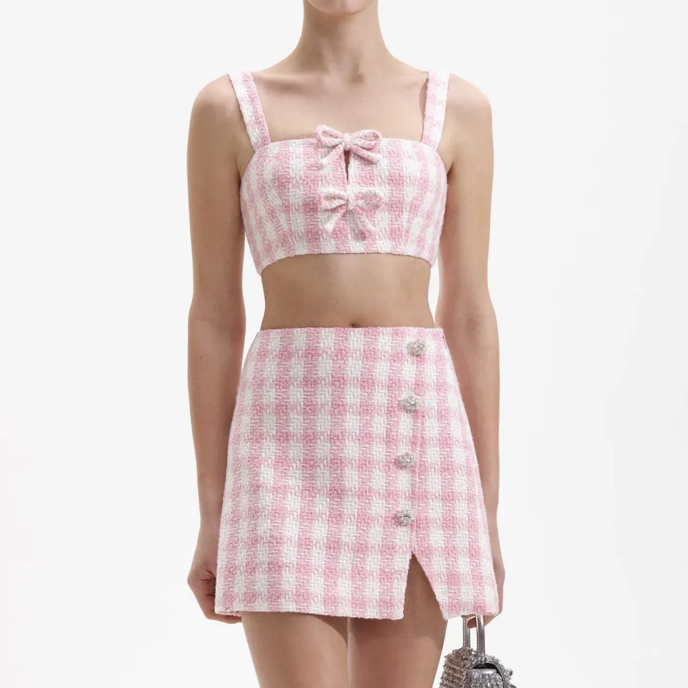 Pink Check Boucle Mini Skirt