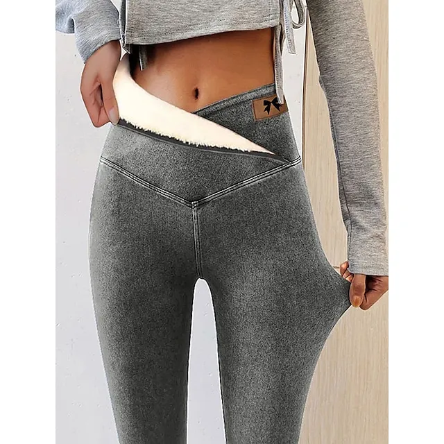Women‘s High Waist Fleece Lined Leggings Winter Leggings Lounge Athletic Athleisure High Elasticity Thermal Warm Solid Color S 3XL Winter