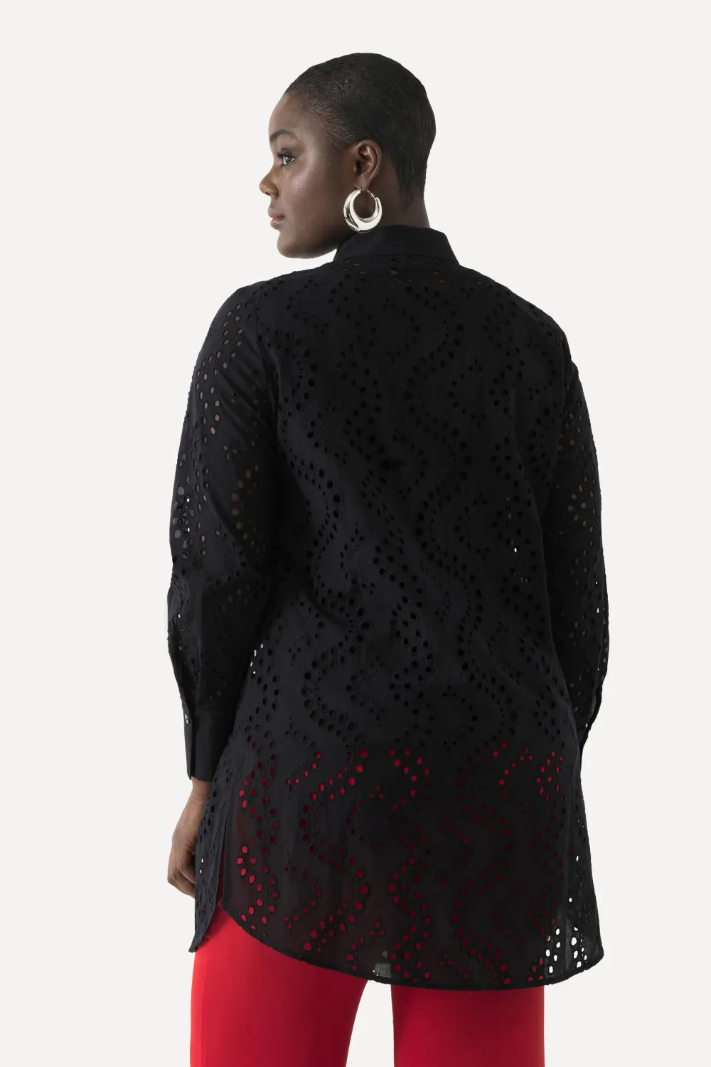 Longbluse, Lochstickerei, Hemdkragen, Langarm