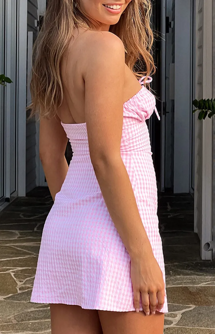 Pink Gingham Strapless Corset Mini Dress