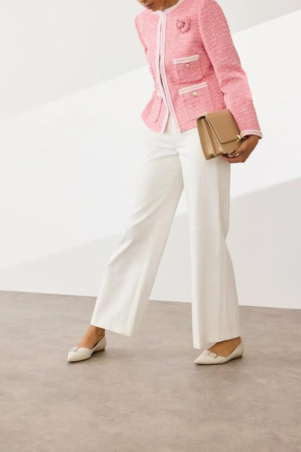 Pink Tweed Flower Detail Short Jacket